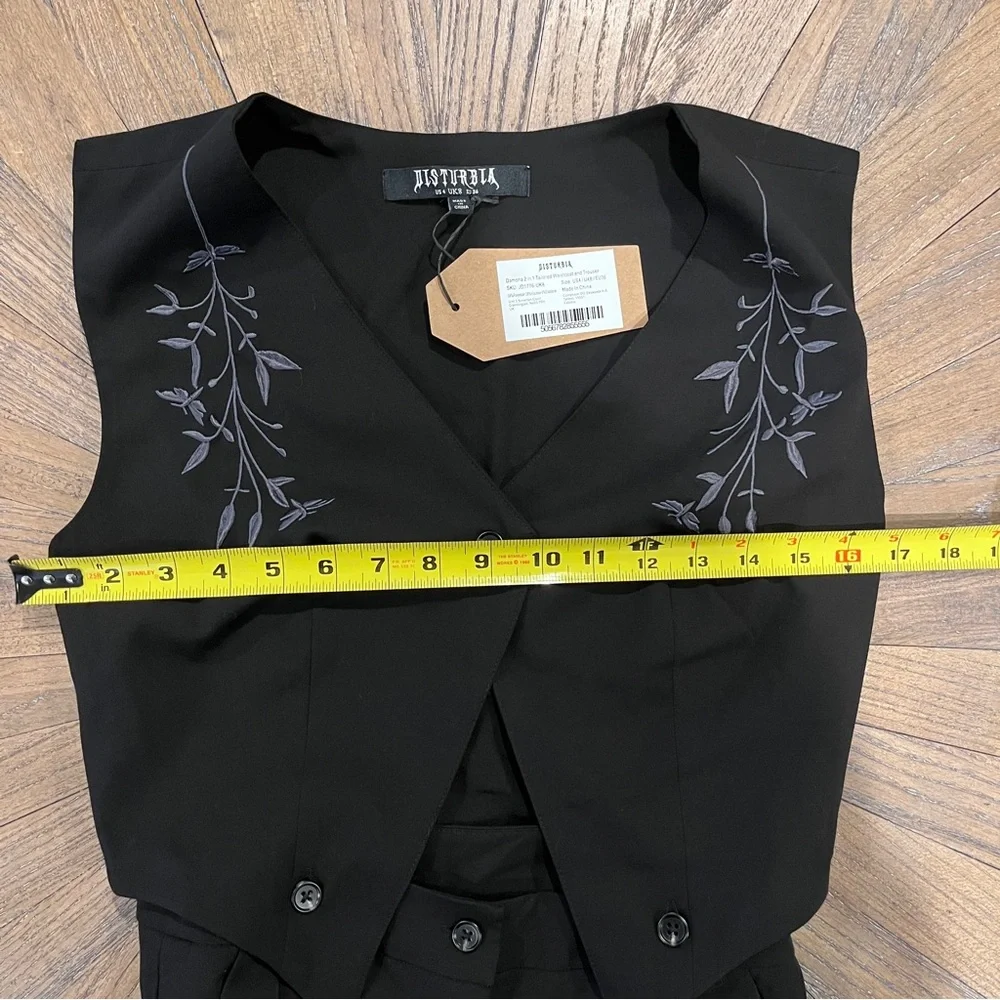 NWT Disturbia Damona Tailored Waistcoat Vest and Trouser Set Black Goth Sz 4 - Picture 12 of 16